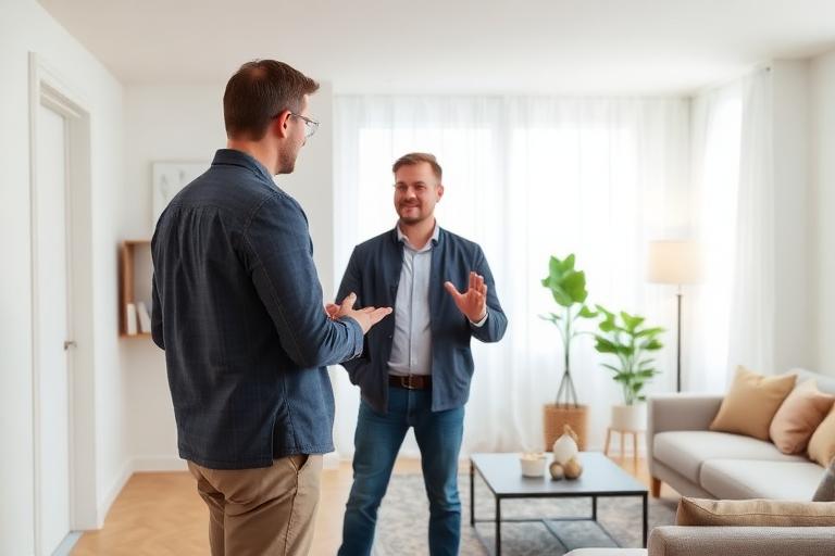 Landlord showing rental apartment to prospective tenants during property tour